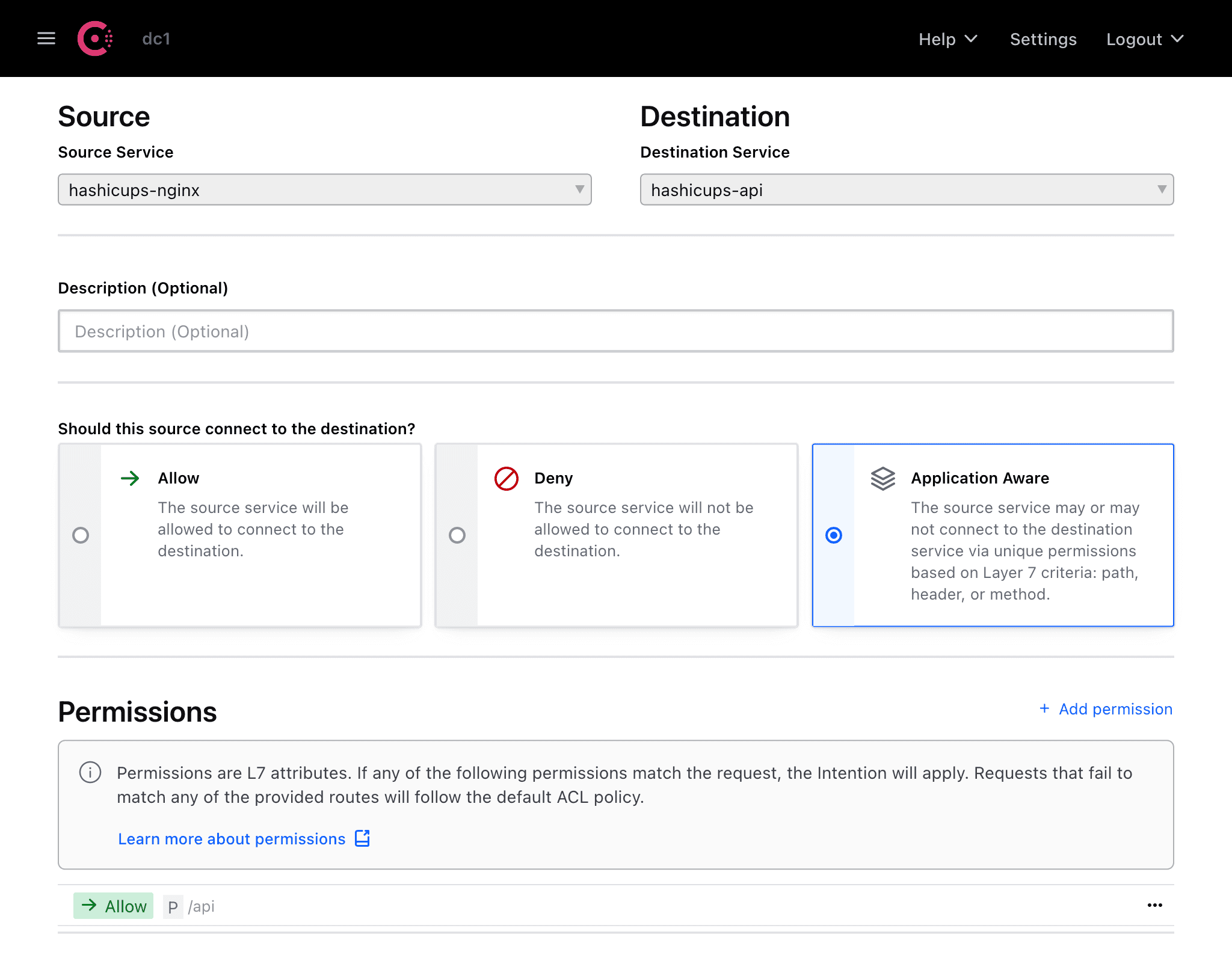 Intentions page - NGINX > API - L7 - Detail