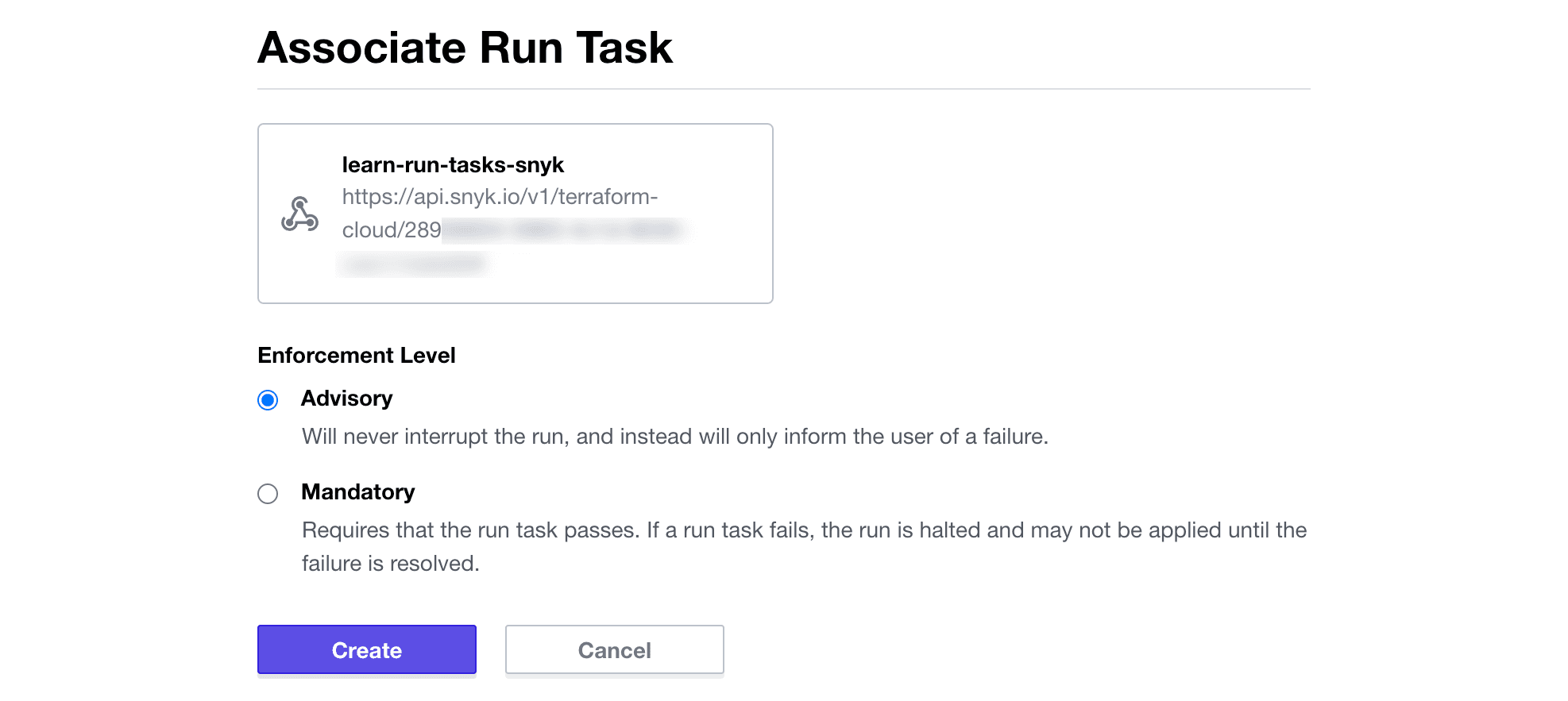 HCP Terraform workspace run task settings