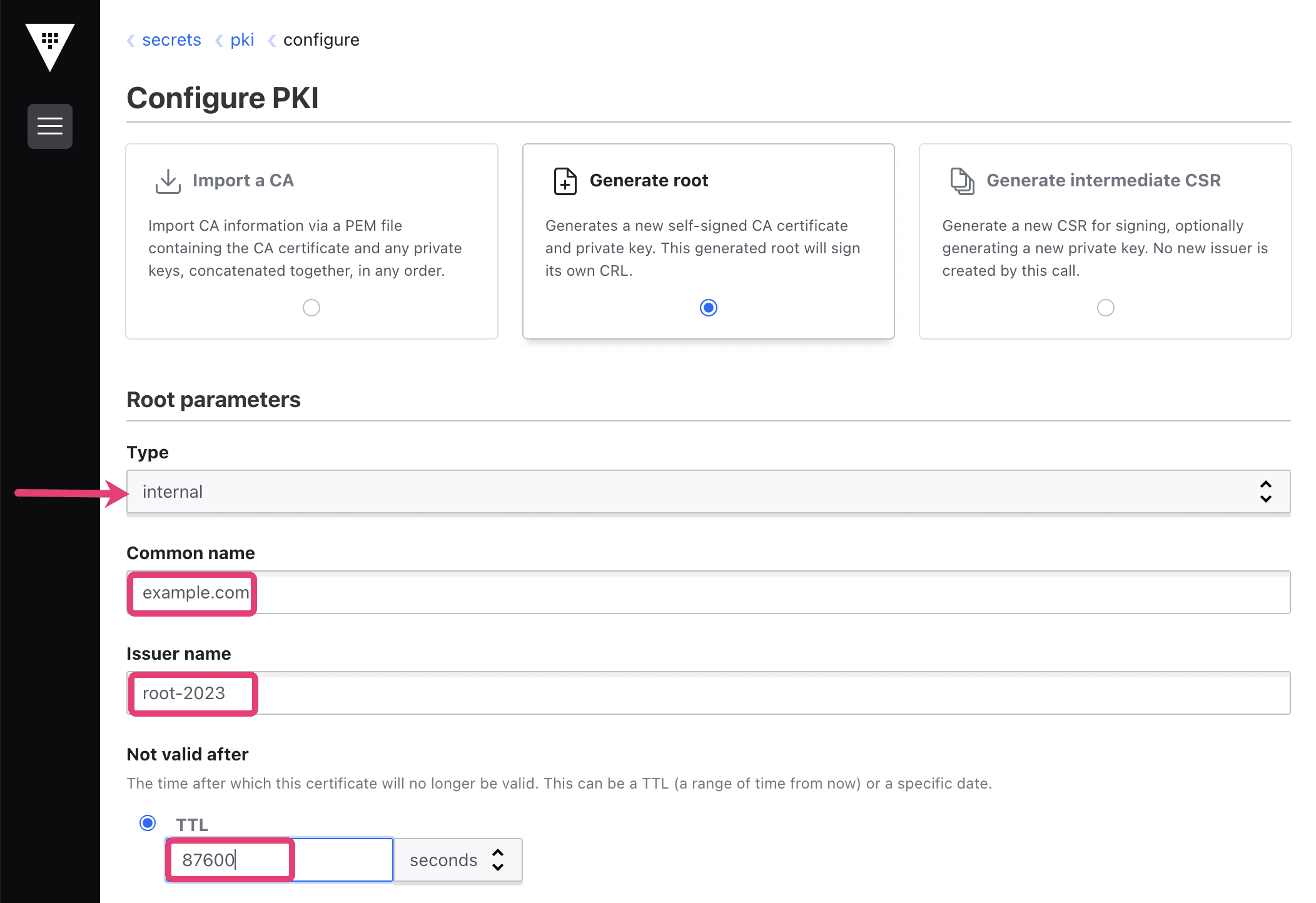 Root CA configuration